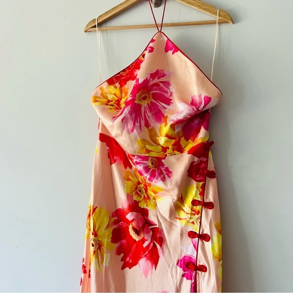 NWT Sau Lee Tess Floral Halter Backless Maxi Gown Size 10 - Picture 4 of 9